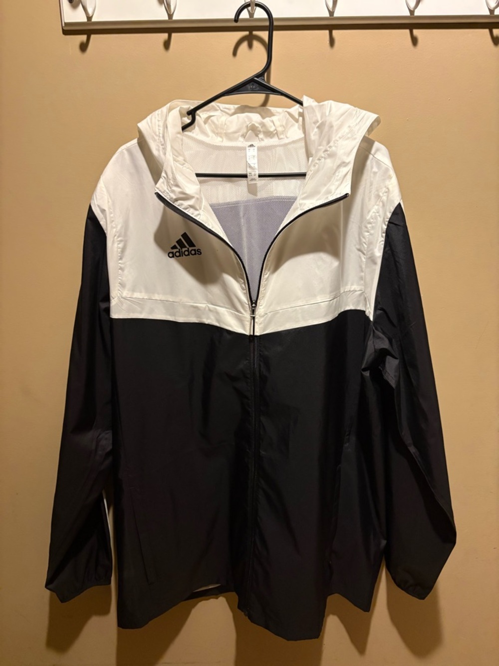 adidas Black and White Colorblock Men’s Windbreaker with Hood